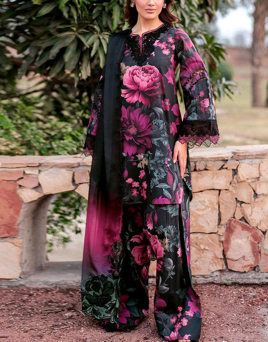 All-Over Print Embroidered Lawn Dress with Embroidered Chiffon Dupatta (Apna libaas)